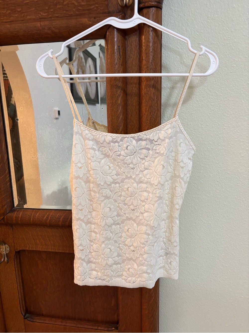 Free People Ivory Floral Lace Camisole with Delicate Straps